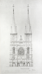 37556 Opstand van de voorgevel van de uitbreiding van de St.-Catharinakerk aan de Lange Nieuwstraat te Utrecht.